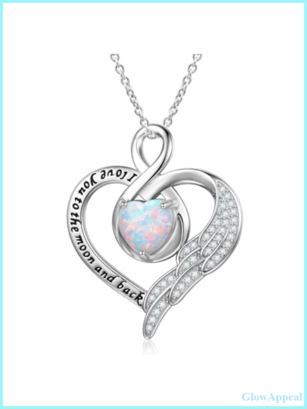 Angel Wings Infinity Heart Opal Necklace 925 Sterling Silver